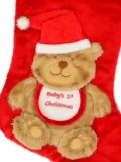 Hot Christmas Warehouse Baby's 1St Christmas Cuddly Looking Teddy Bear Red Christmas Stocking - 42Cm