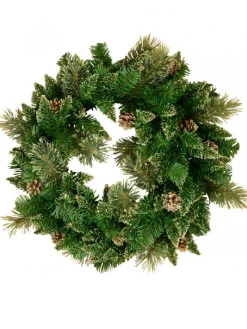 Discount Christmas Warehouse Balsam Pine Wreath With 132 Gold Glittered Tips & Pine Cones - 56Cm