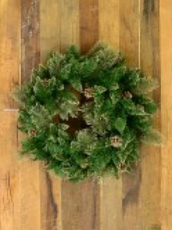 Discount Christmas Warehouse Balsam Pine Wreath With 132 Gold Glittered Tips & Pine Cones - 56Cm