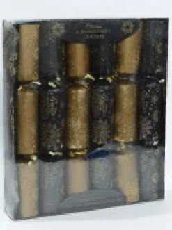 Best Christmas Warehouse Black & Gold Snowflakes & Stars Christmas Cracker Bon Bons - 6 X 38Cm