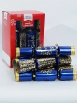 Best Christmas Warehouse Blue & Gold With Christmas Wishes Holly Vine & Wreath Bon Bons - 12 X 29Cm