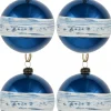 Online Christmas Warehouse Blue Gloss Christmas Bauble Decorations With Cream Stripe Band - 4 X 80Mm