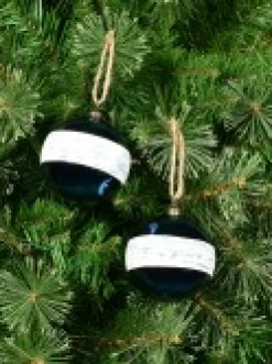 Online Christmas Warehouse Blue Gloss Christmas Bauble Decorations With Cream Stripe Band - 4 X 80Mm