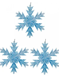 Best Christmas Warehouse Blue Ice Look Refractive Snowflakes Tree Hanging Decorations - 3 X 11Cm