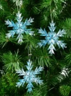 Best Christmas Warehouse Blue Ice Look Refractive Snowflakes Tree Hanging Decorations - 3 X 11Cm