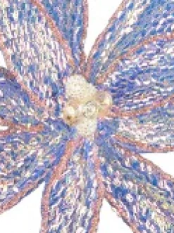 Discount Christmas Warehouse Blue Poinsettia With Iridescent Sequins & Pink Edges Flower Pick - 26Cm
