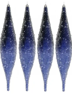 Flash Sale Christmas Warehouse Blue With Frost Look Pine Cone Shape Baubles Hanging Decorations - 4 X 33Cm