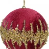Fashion Christmas Warehouse Burgundy Velvet Bauble With Gold Christmas Tree Hanging Decoration - 10Cm