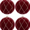 Clearance Christmas Warehouse Burgundy Velvet Baubles With Diamond Pattern Gold Sequin Lines - 4 X 10Cm
