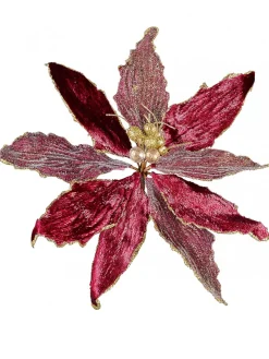 Flash Sale Christmas Warehouse Burgundy With Gold Stamen Poinsettia Decorative Christmas Flower Pick - 26Cm