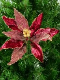 Flash Sale Christmas Warehouse Burgundy With Gold Stamen Poinsettia Decorative Christmas Flower Pick - 26Cm