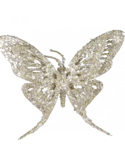 New Christmas Warehouse Champagne Butterfly With Glitter & Flecks Christmas Critter Pick - 16Cm