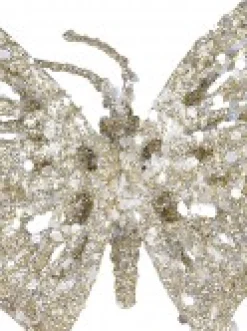 New Christmas Warehouse Champagne Butterfly With Glitter & Flecks Christmas Critter Pick - 16Cm