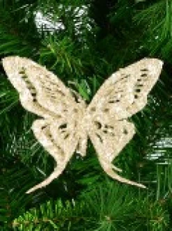 New Christmas Warehouse Champagne Butterfly With Glitter & Flecks Christmas Critter Pick - 16Cm