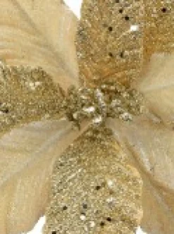 Cheap Christmas Warehouse Champagne Glitter & Dew Like Petals Decorative Christmas Flower Pick - 32Cm