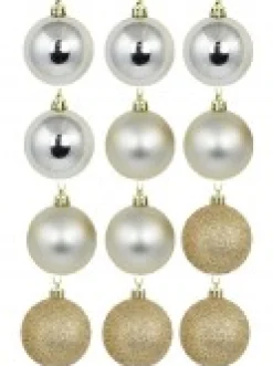 Fashion Christmas Warehouse Champagne Glitter, Matte & Metallic Christmas Baubles - 12 X 60Mm