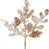 Outlet Christmas Warehouse Champagne Glitter Mixed Foliage With Pinecone & Berries Christmas Pick - 28Cm