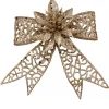 Sale Christmas Warehouse Champagne Mesh Look Ribbon Bow & Poinsettia Christmas Decoration - 15Cm
