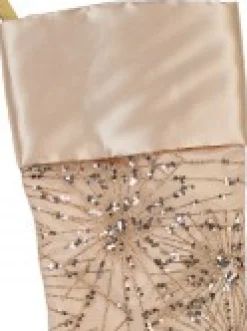 Best Sale Christmas Warehouse Champagne Satin With Sequin Starburst Pattern Christmas Stocking - 48Cm