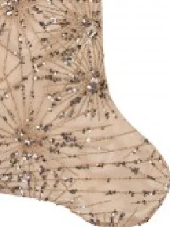 Best Sale Christmas Warehouse Champagne Satin With Sequin Starburst Pattern Christmas Stocking - 48Cm