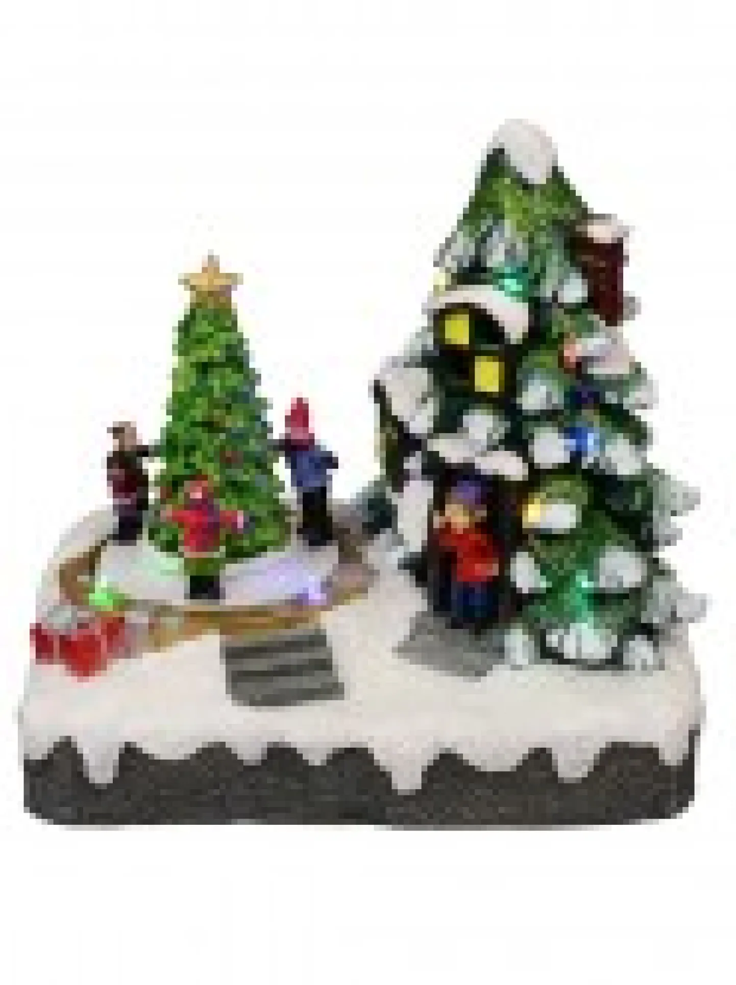 Cheap Christmas Warehouse Christmas Tree Scene With Kids & Elf With Led Lights & Animated Tree - 19Cm