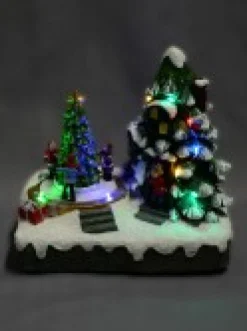 Cheap Christmas Warehouse Christmas Tree Scene With Kids & Elf With Led Lights & Animated Tree - 19Cm