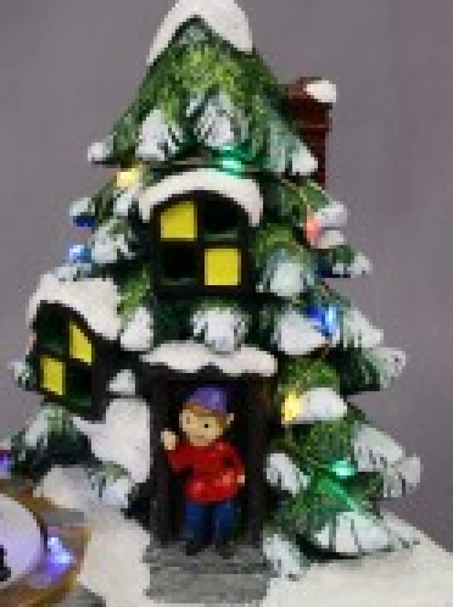 Cheap Christmas Warehouse Christmas Tree Scene With Kids & Elf With Led Lights & Animated Tree - 19Cm