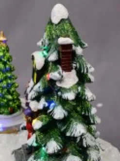 Cheap Christmas Warehouse Christmas Tree Scene With Kids & Elf With Led Lights & Animated Tree - 19Cm