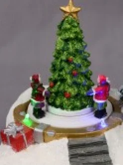 Cheap Christmas Warehouse Christmas Tree Scene With Kids & Elf With Led Lights & Animated Tree - 19Cm