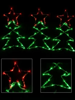 Online Christmas Warehouse Christmas Tree Shape With Stars Led String Light Silhouettes - 3 X 39Cm
