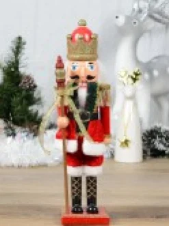 Outlet Christmas Warehouse Classic Christmas Nutcracker With Finial Staff Decorative Ornament - 39Cm