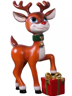 Best Christmas Warehouse Cute Resin Reindeer Calf With Christmas Gift Life Size Decor Ornament - 89Cm