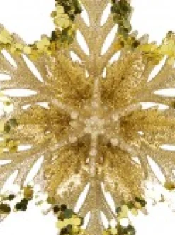Cheap Christmas Warehouse 3D Gold Snowflake With Sequins Christmas Tree Hanging Decoration - 15Cm