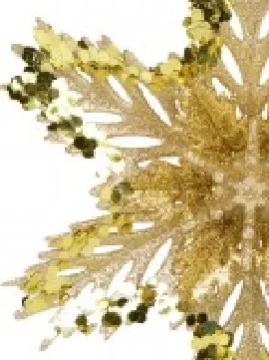 Cheap Christmas Warehouse 3D Gold Snowflake With Sequins Christmas Tree Hanging Decoration - 15Cm