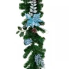 New Christmas Warehouse Decorated Blue Poinsettia, Pine Cone, Foliage & Baubles Pine Garland - 2.7M