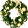 Flash Sale Christmas Warehouse Decorated Gold & Champagne Bauble, Leaf Stem & Bow Pine Wreath - 45Cm