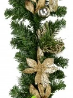 Cheap Christmas Warehouse Decorated Gold & Champagne Mixed Foliage & Floral Christmas Pine Garland - 1.8M