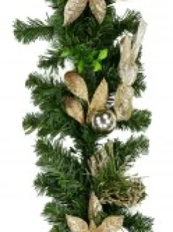 Cheap Christmas Warehouse Decorated Gold & Champagne Mixed Foliage & Floral Christmas Pine Garland - 1.8M