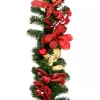 Best Christmas Warehouse Decorated Red Bauble, Berry & Poinsettia & Gold Leaf Pine Garland - 1.8M
