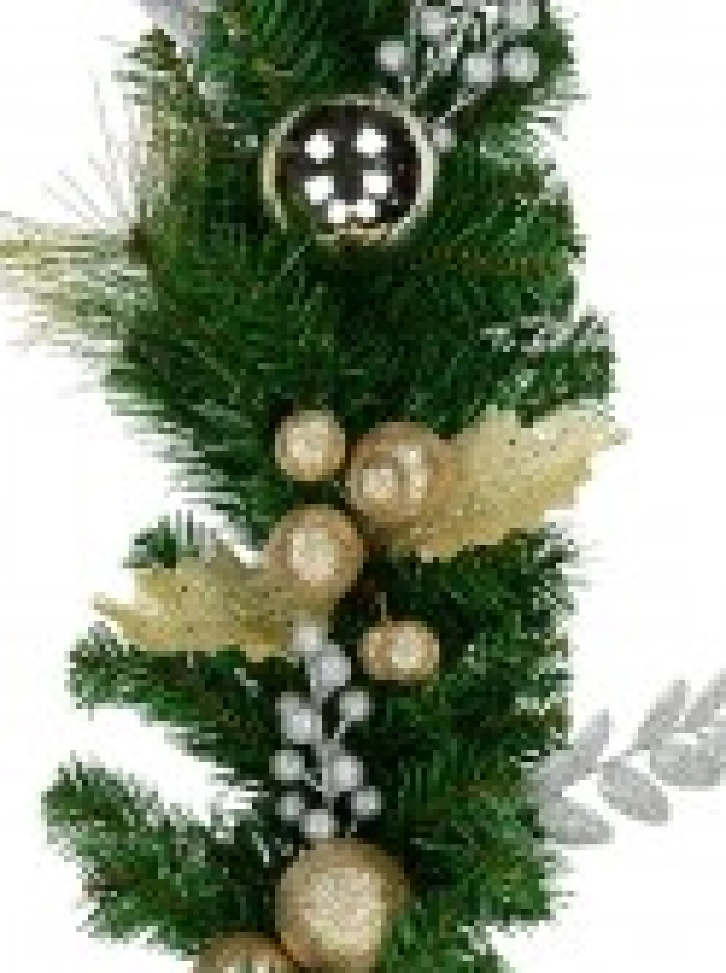 Cheap Christmas Warehouse Decorated White Poinsettia, Mistletoe, Berries & Baubles Pine Garland - 2.3M