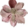Flash Sale Christmas Warehouse Dusty Rose & Champagne Glitter Magnolia Christmas Flower Pick - 22Cm