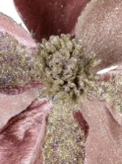Flash Sale Christmas Warehouse Dusty Rose & Champagne Glitter Magnolia Christmas Flower Pick - 22Cm