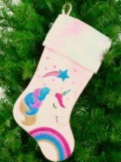 Flash Sale Christmas Warehouse Fabulous Unicorn, Rainbow & Star Applique Velvet Christmas Stocking - 48Cm