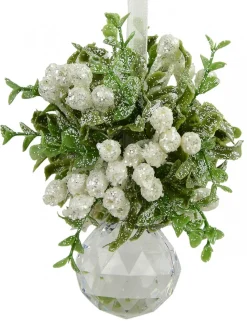Best Christmas Warehouse Frosted Mistletoe With Simulant Jewel Christmas Hanging Decoration - 12Cm