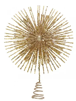 Sale Christmas Warehouse Glittered Champagne Starburst Christmas Tree Topper Decoration - 38Cm