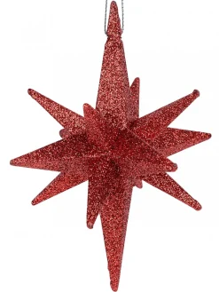 Cheap Christmas Warehouse Glittered Red 3D Star Of Bethlehem Christmas Tree Hanging Decoration - 14Cm