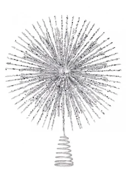 Cheap Christmas Warehouse Glittered Silver Starburst Christmas Tree Topper Decoration - 38Cm