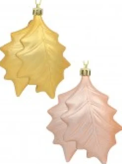 Clearance Christmas Warehouse Gold & Light Rose Gold Mistletoe Leaves Tree Hanging Decorations - 2 X 12Cm