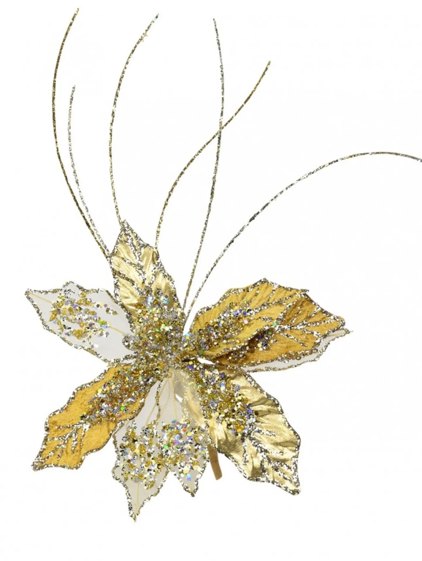 Best Christmas Warehouse Gold & Platinum Cactus Flower Decorative Christmas Floral Pick - 25Cm