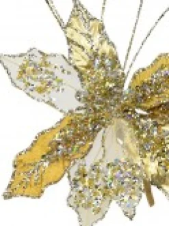 Best Christmas Warehouse Gold & Platinum Cactus Flower Decorative Christmas Floral Pick - 25Cm